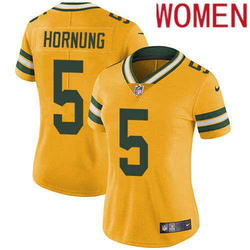 Women Green Bay Packers #5 Paul Hornung Yellow Nike Vapor Limited NFL Jersey->women nfl jersey->Women Jersey